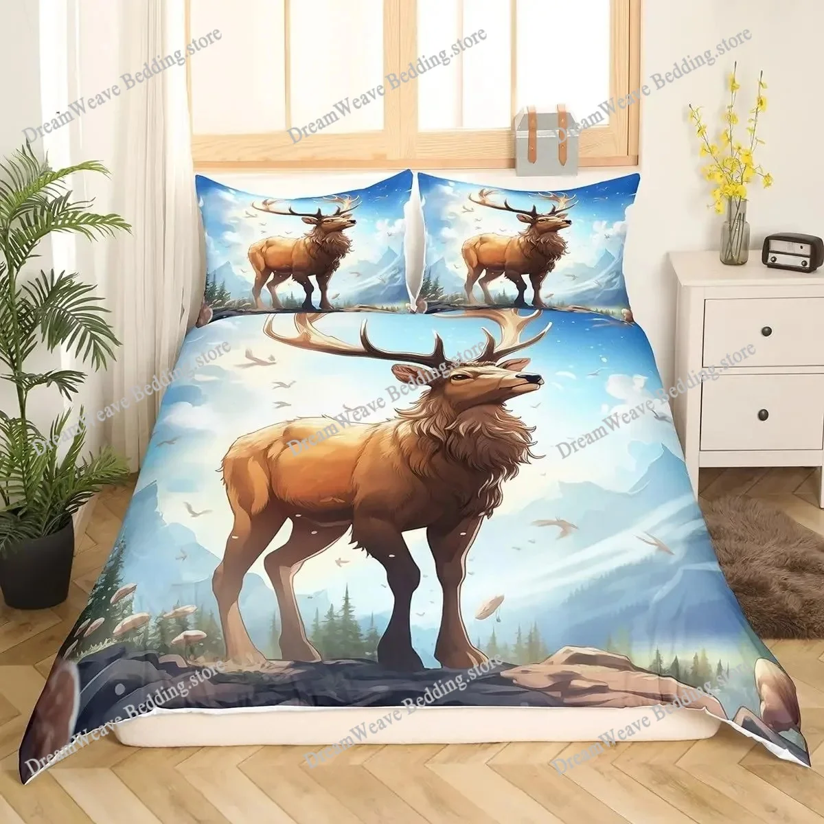 사슴 엘크 이불 커버 킹 퀸 팜 사슴 숲 이불 커버 무 - Hunting And Camping In Forest 리뷰 및 가격